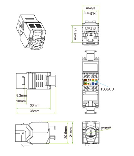 8.2mm10mm33mm38mm20.5mm21mm16.1mmաացիCAT.6T568A/B