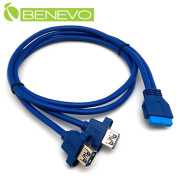 前置面板型 80cm USB3.0主機板20PIN轉雙USB A母可鎖連接線(螺絲間距22mm)