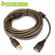 專業級 5米 USB2.0 A公-A母 高隔離延長線，採128編金屬編織與磁環